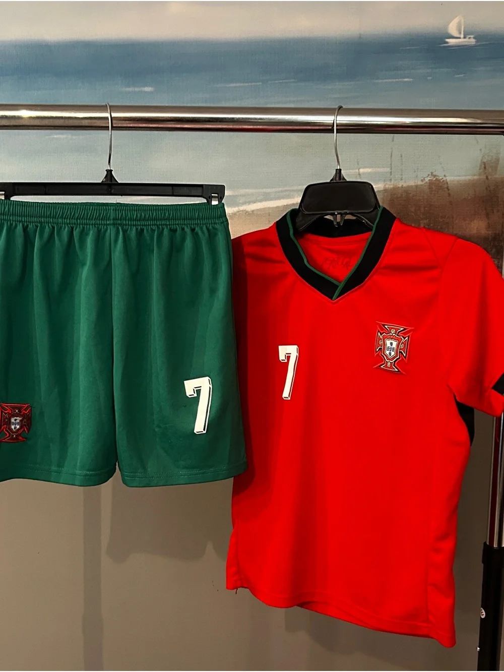 Nike Kids Red Jersey with Green Shorts - Ronaldo #7